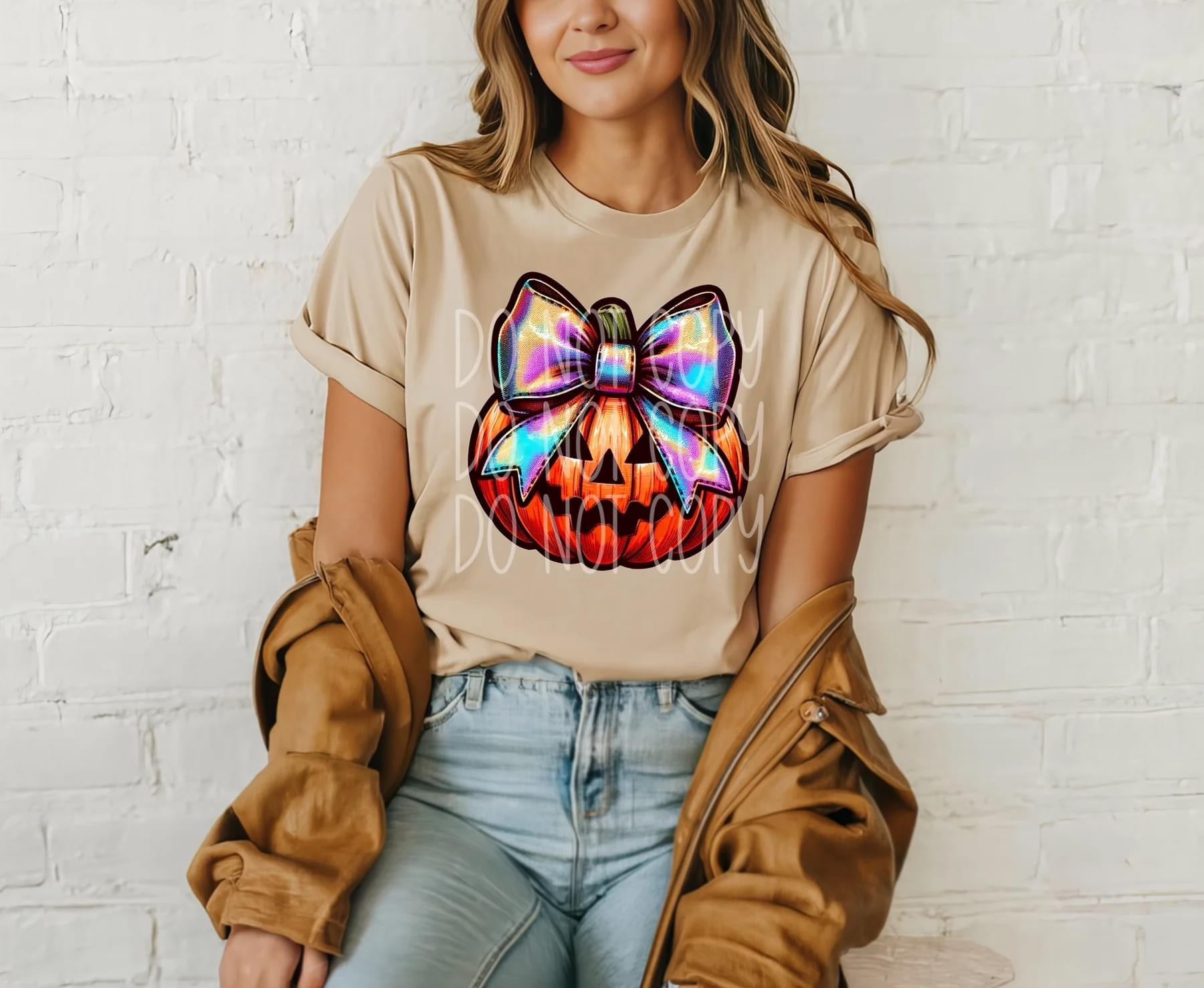 Pumpkin with iridescent bow graphic tee