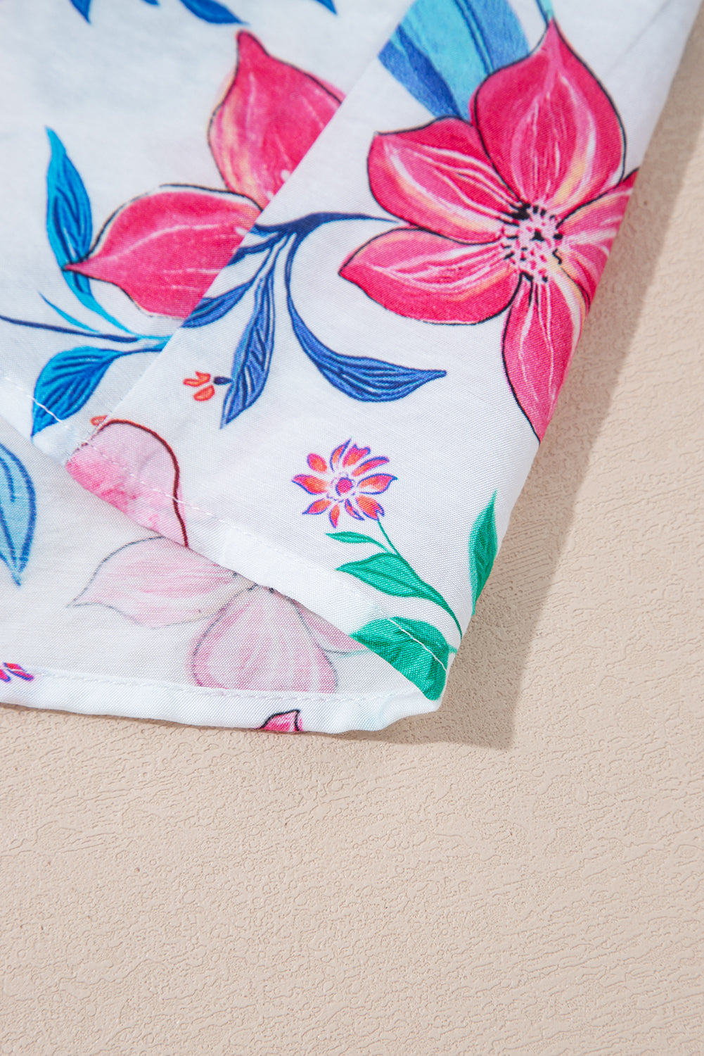 Pink Floral Print Lace Detail Button-up Long Sleeve Shirt