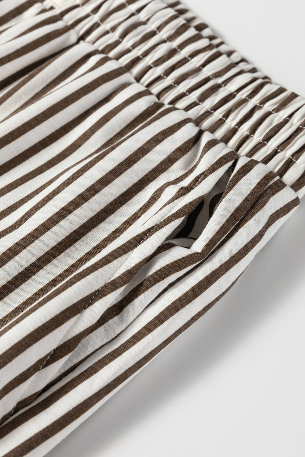 Brown Stripe Elastic High Waist Pocketed Loose Pants