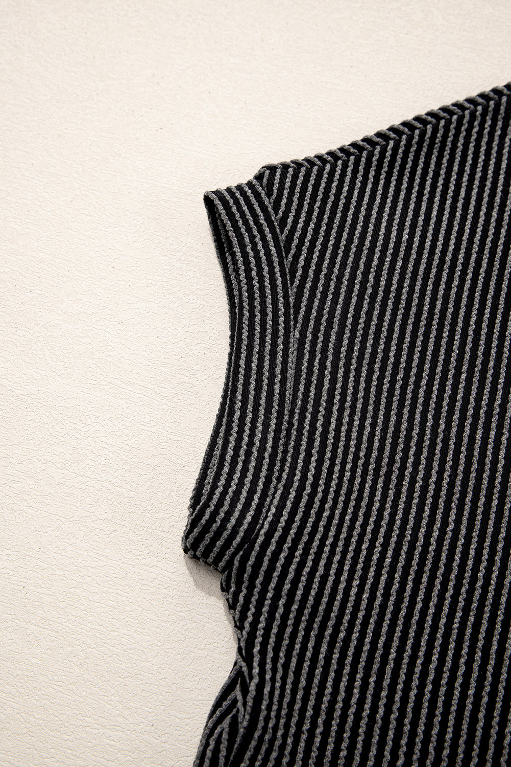 Carbon Grey Corded Knit Color Block Pocketed Crew Neck T Shirt