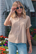 Khaki Dotted Print Cuffed Short Sleeve Shirt