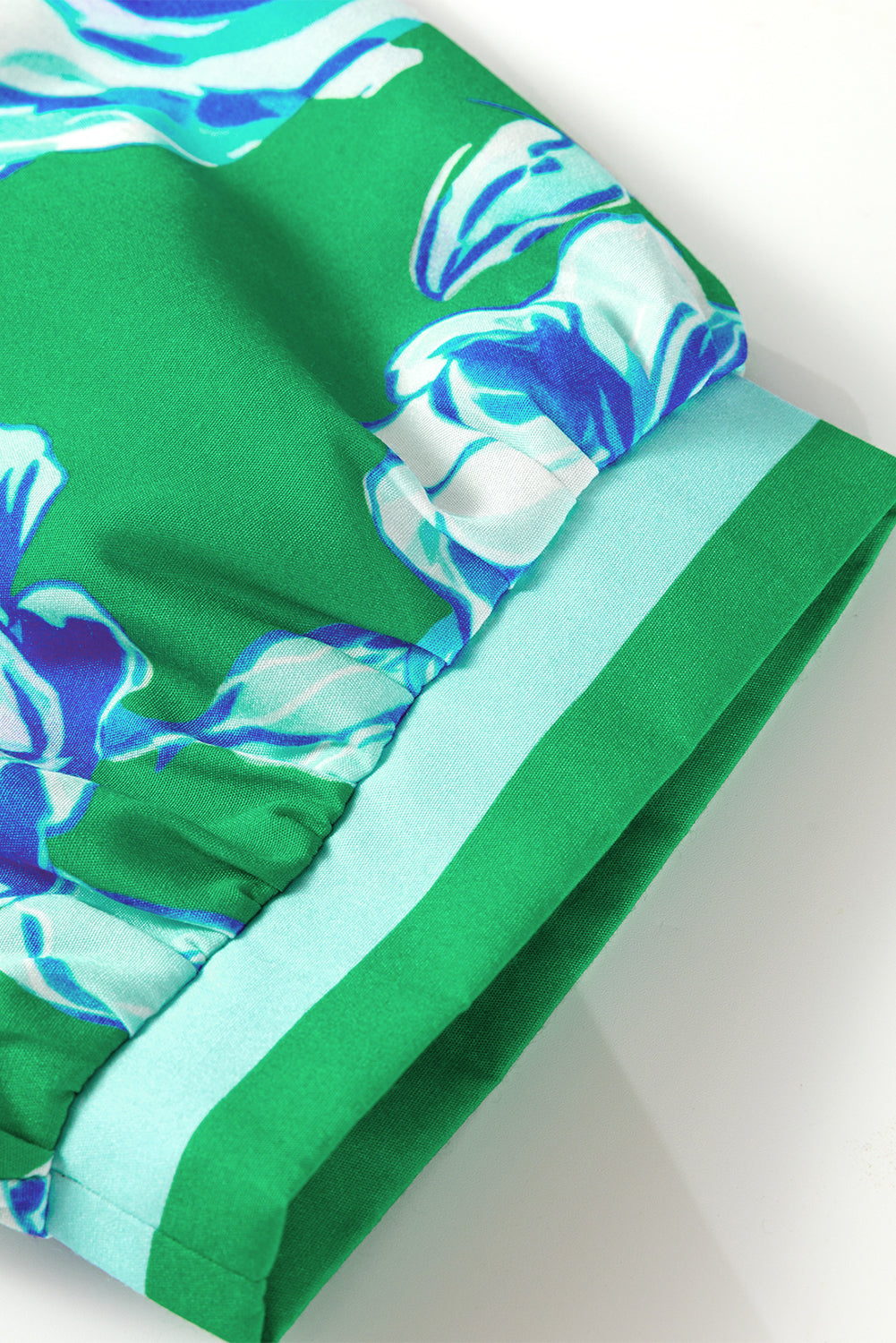 Bright Green Rose Floral Print Puff Short Sleeve Summer Blouse