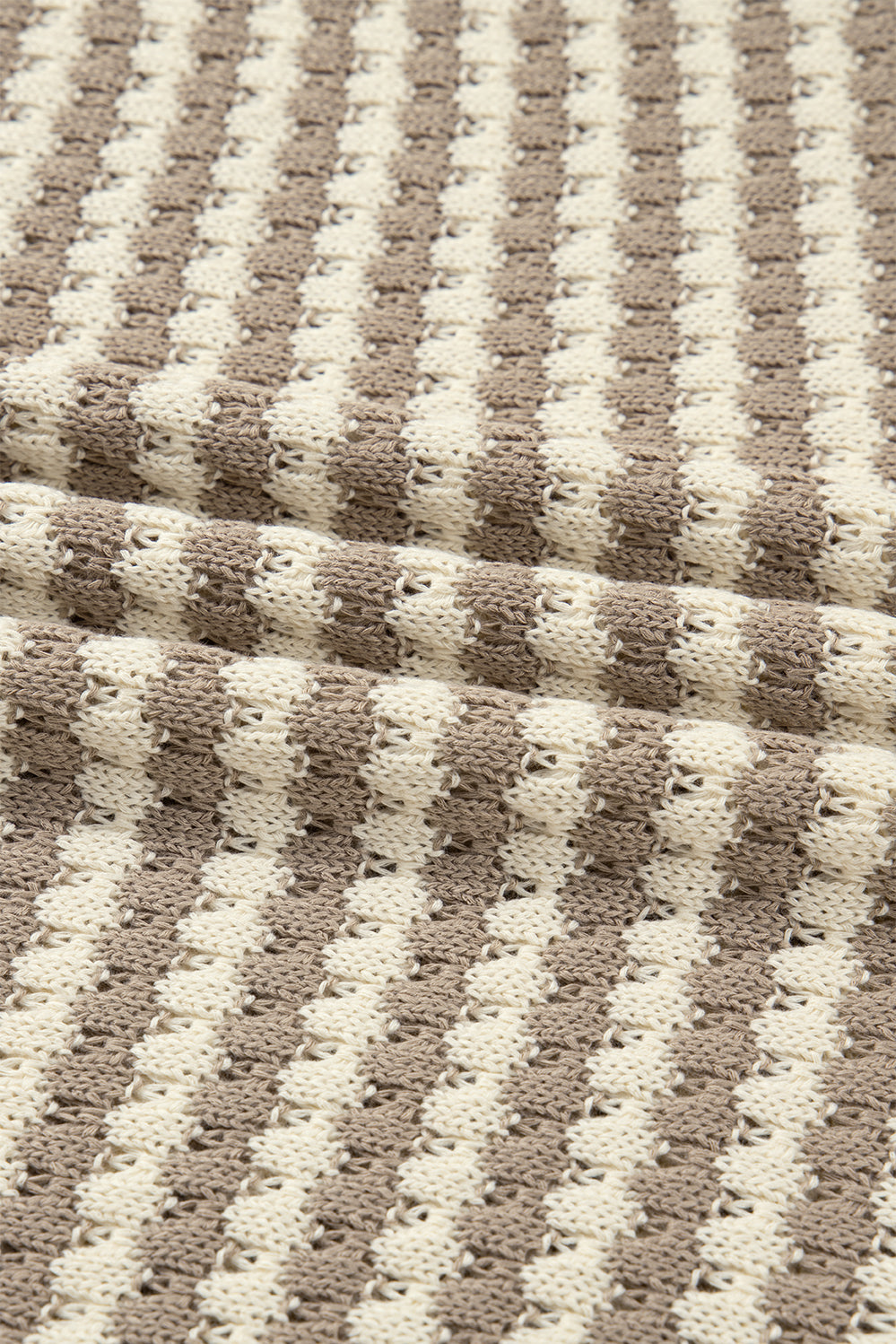 Khaki Stripe Plus Size V Neck Drop Shoulder Sweater