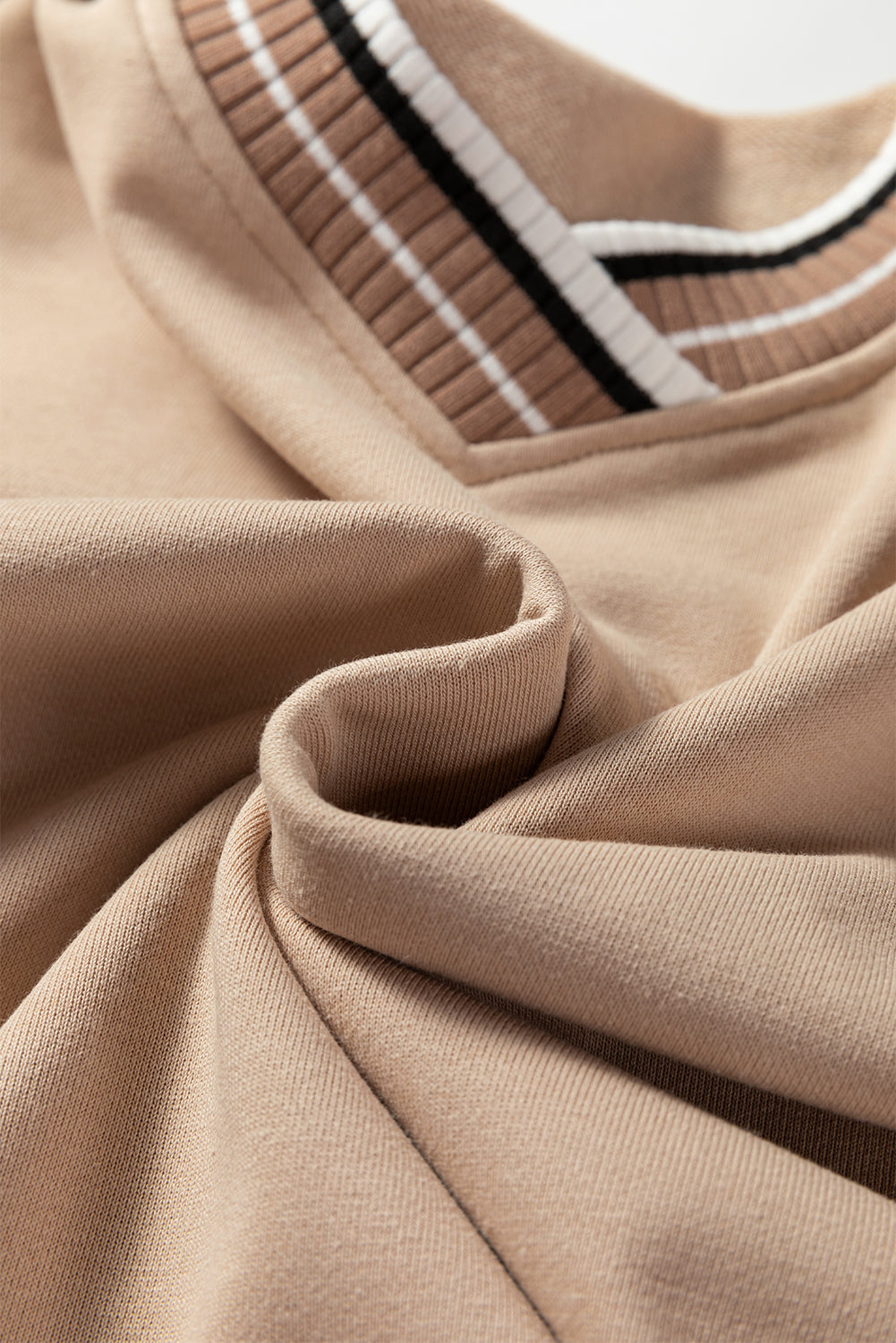 Gray Varsity Contrast Striped Trim V Neck Sweatshirt