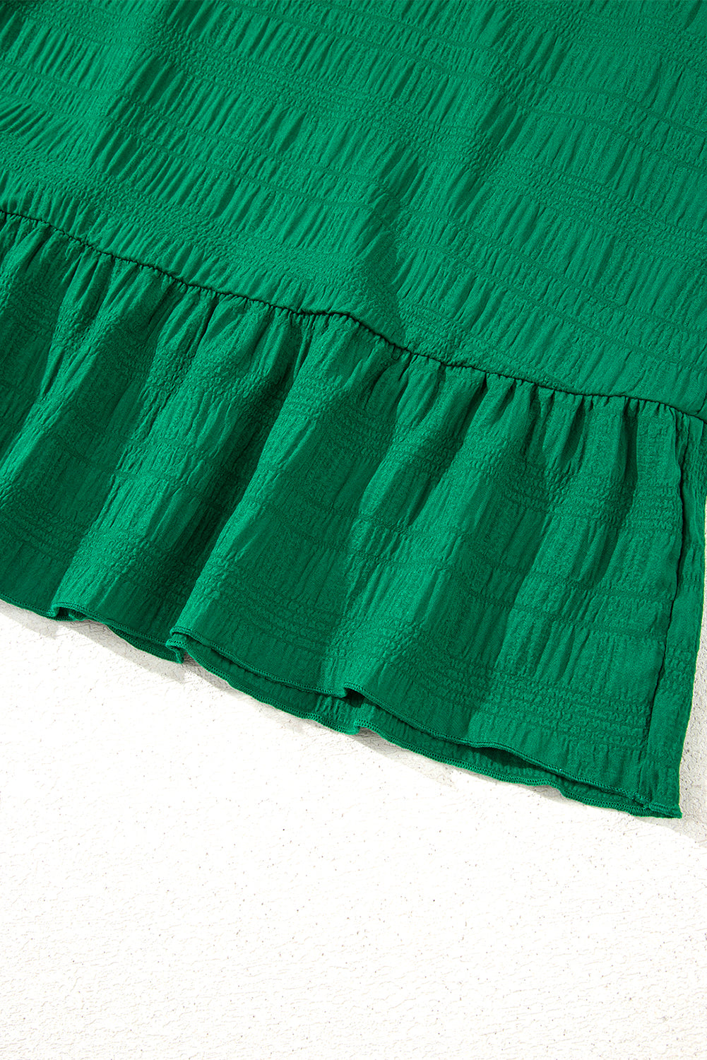 Dark Green Textured Flutter Sleeve Ruffled Mini Dress