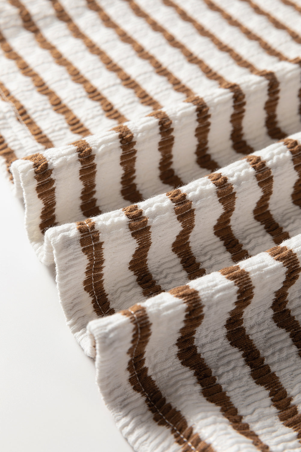 Khaki Stripe Buttoned V Neck Textured Hooded Plus Size Top