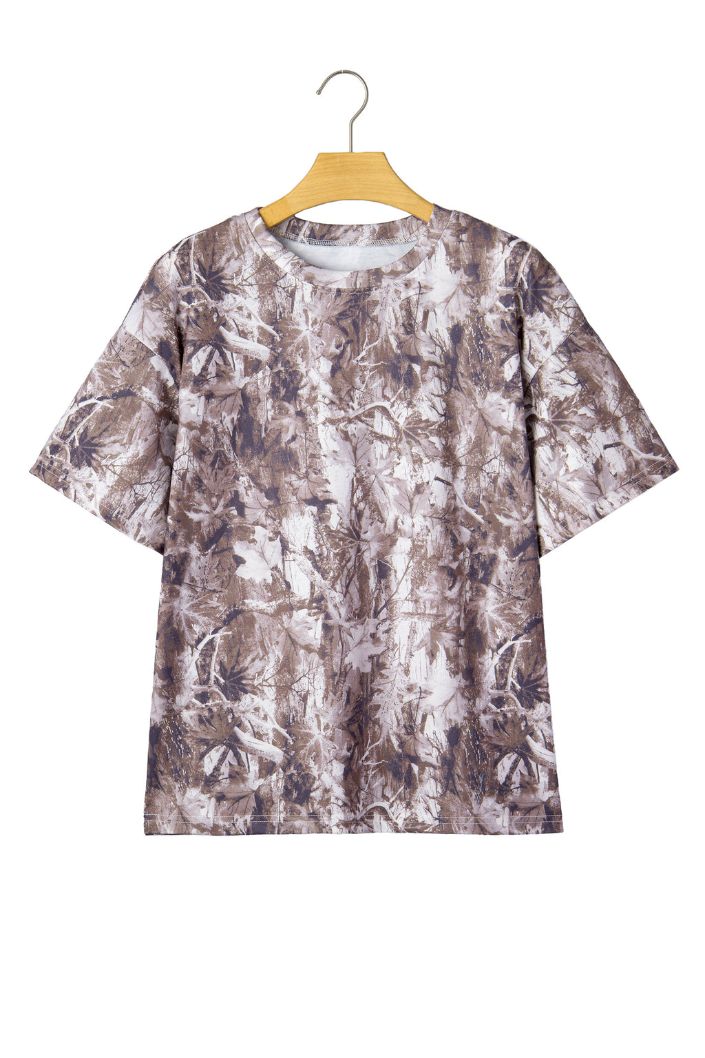 Gray Camouflage Woodland Print Drop Shoulder Tunic Tee