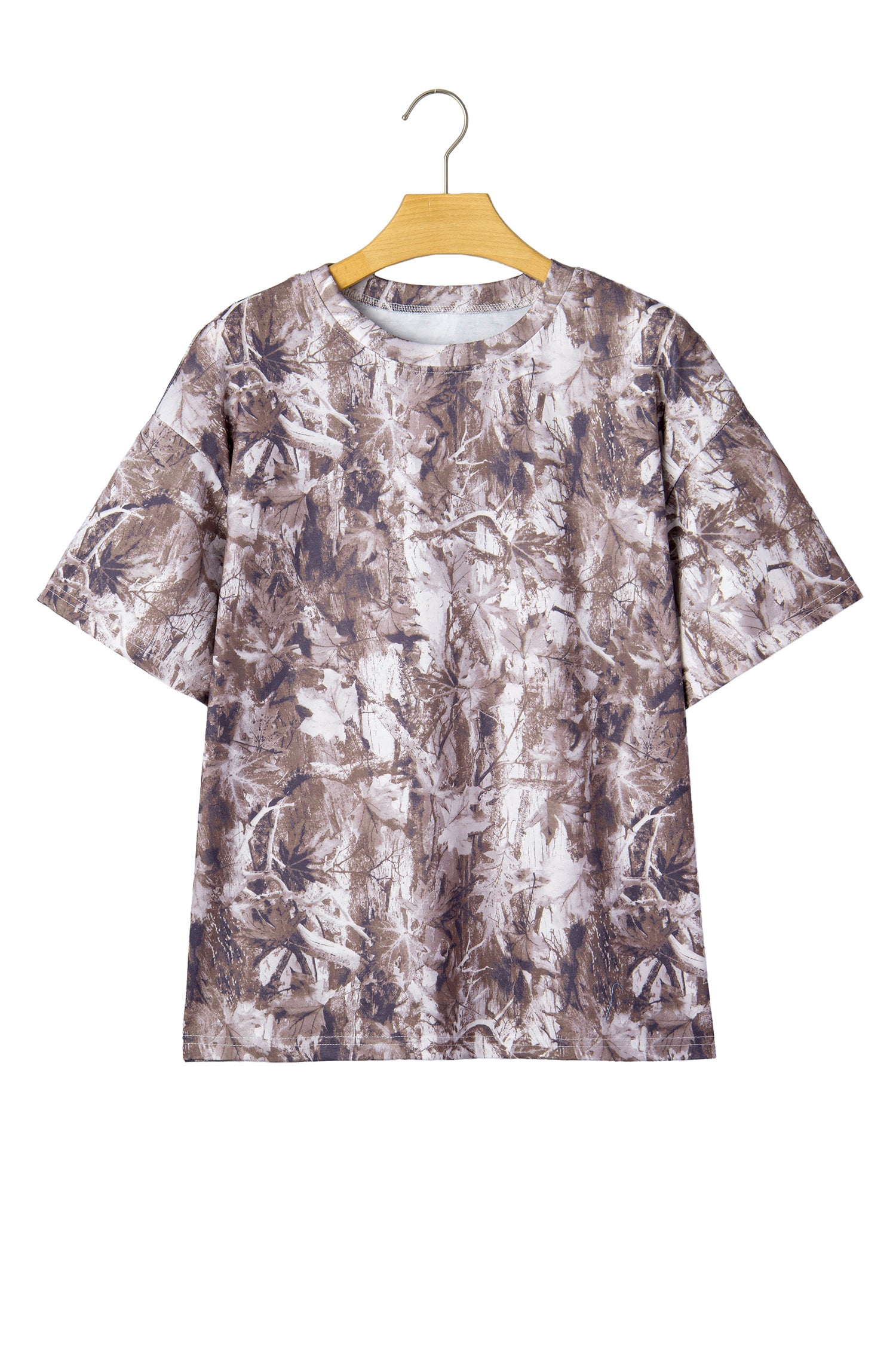 Gray Camouflage Woodland Print Drop Shoulder Tunic Tee