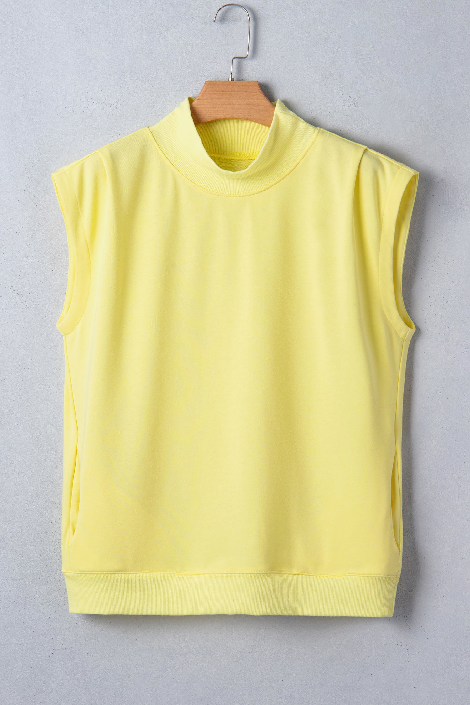 Pink Solid Color High Neck Cap Sleeve Loose Top