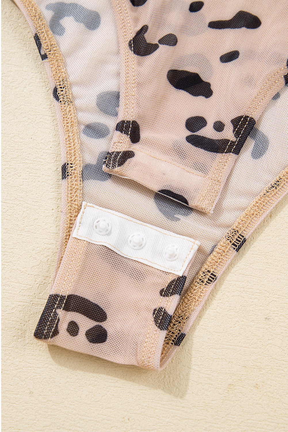 Khaki Mock Neck Sheer Mesh Leopard Long Sleeve Bodysuit