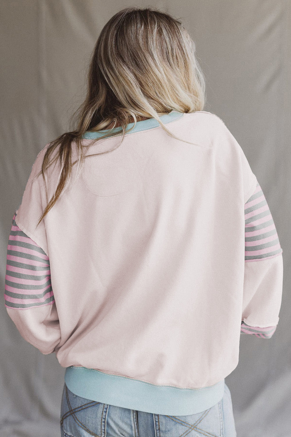Parchment Striped Colorblock Patchwork Drop Shoulder Sweatshirt