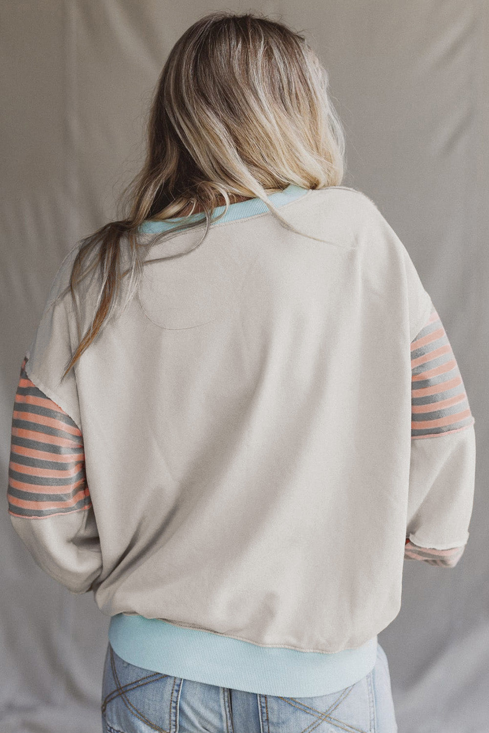 Parchment Striped Colorblock Patchwork Drop Shoulder Sweatshirt