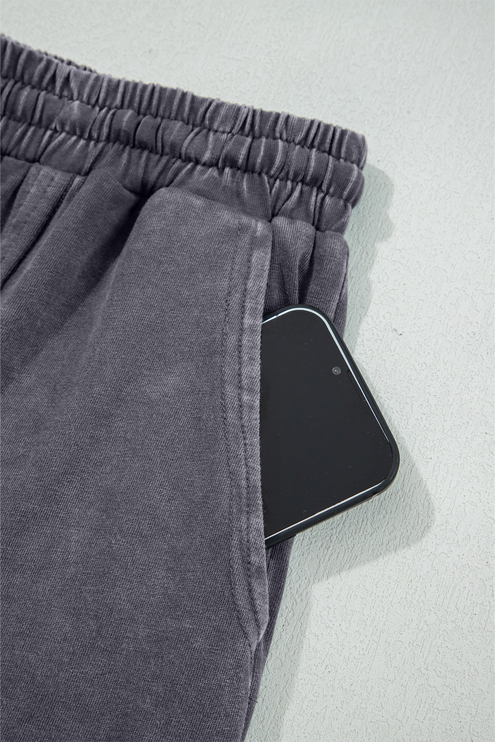 Light Grey Flower Patch Mineral Washed Terry Knit Cropped Wide Leg Pants