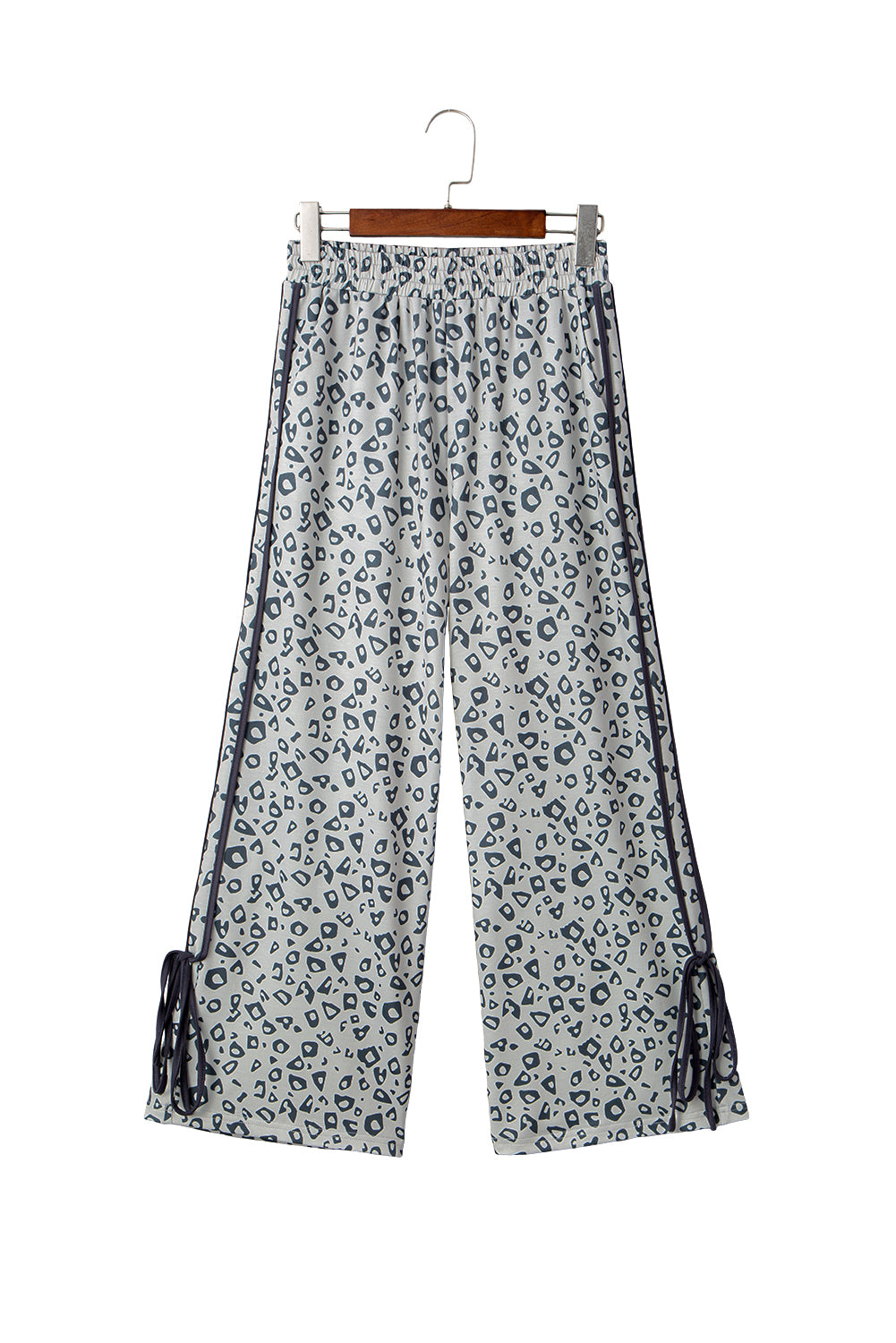 Gray Leopard Tied Leg Straight Cropped Loose Casual Pants