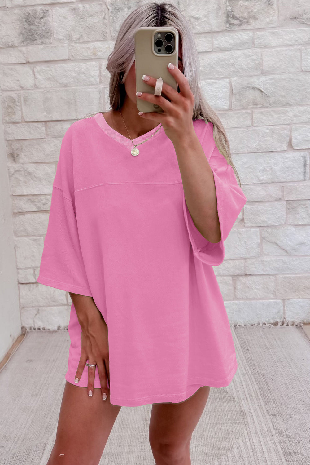 Sea Green Solid Loose V Neck Half Sleeve Tee and Shorts