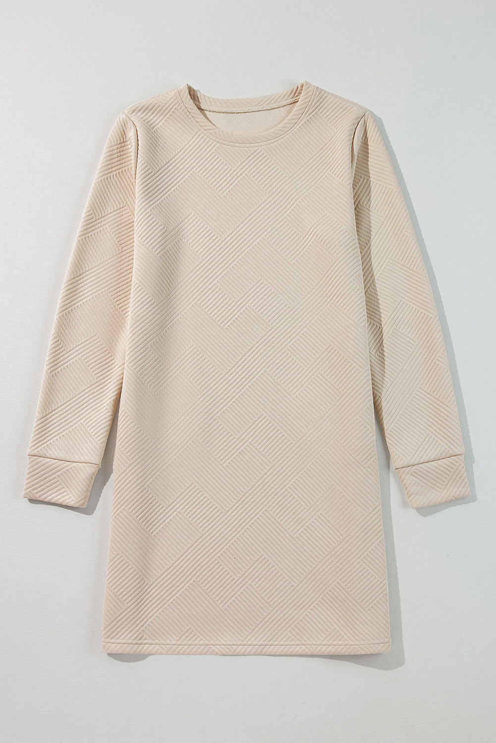 Gray Solid Color Textured Long Sleeve Shift Dress