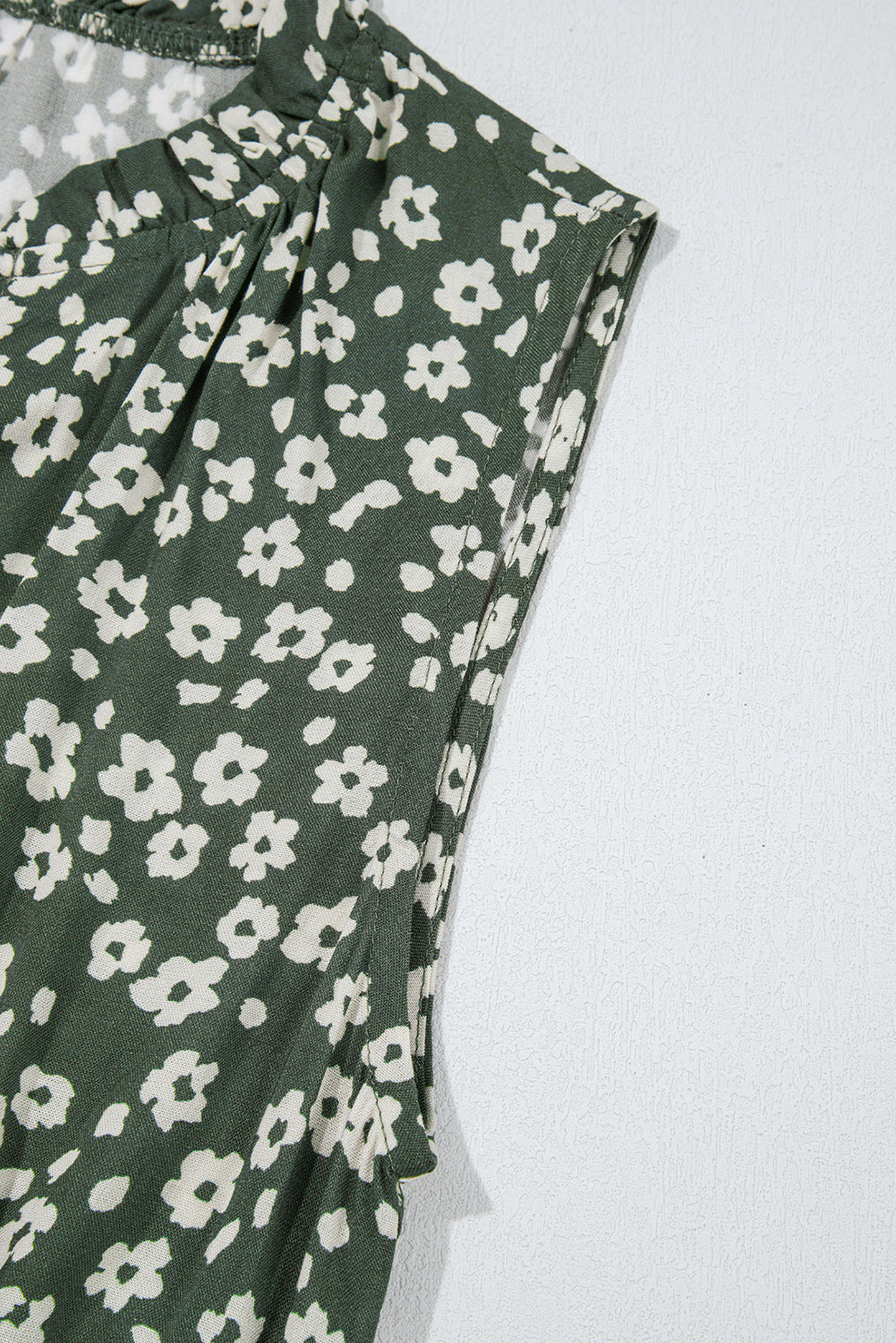 Green Boho Floral Print V Neck Tunic Sleeveless Dress