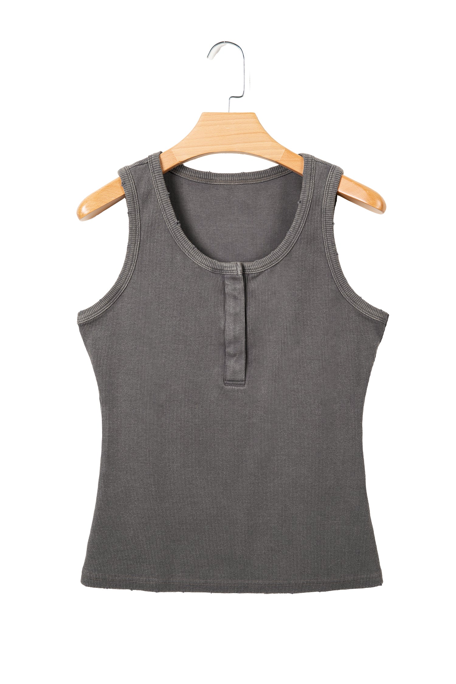 Medium Grey Vintage Distressed Ribbed Mineral Wash Tank Top