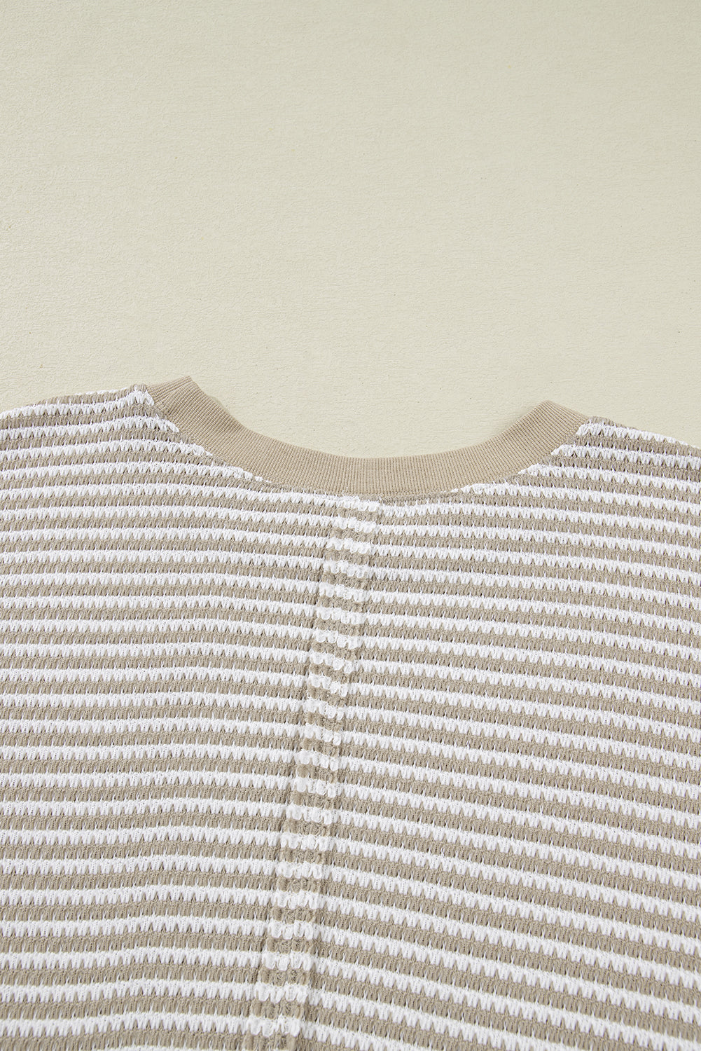 Brown Stripe Plus Size Breathable Knit Ribbed Trim Long Sleeve Top