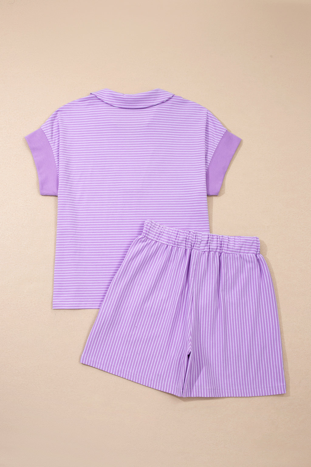 Pink Stripe Dolman Sleeve Polo Shirt and Drawstring Shorts Set