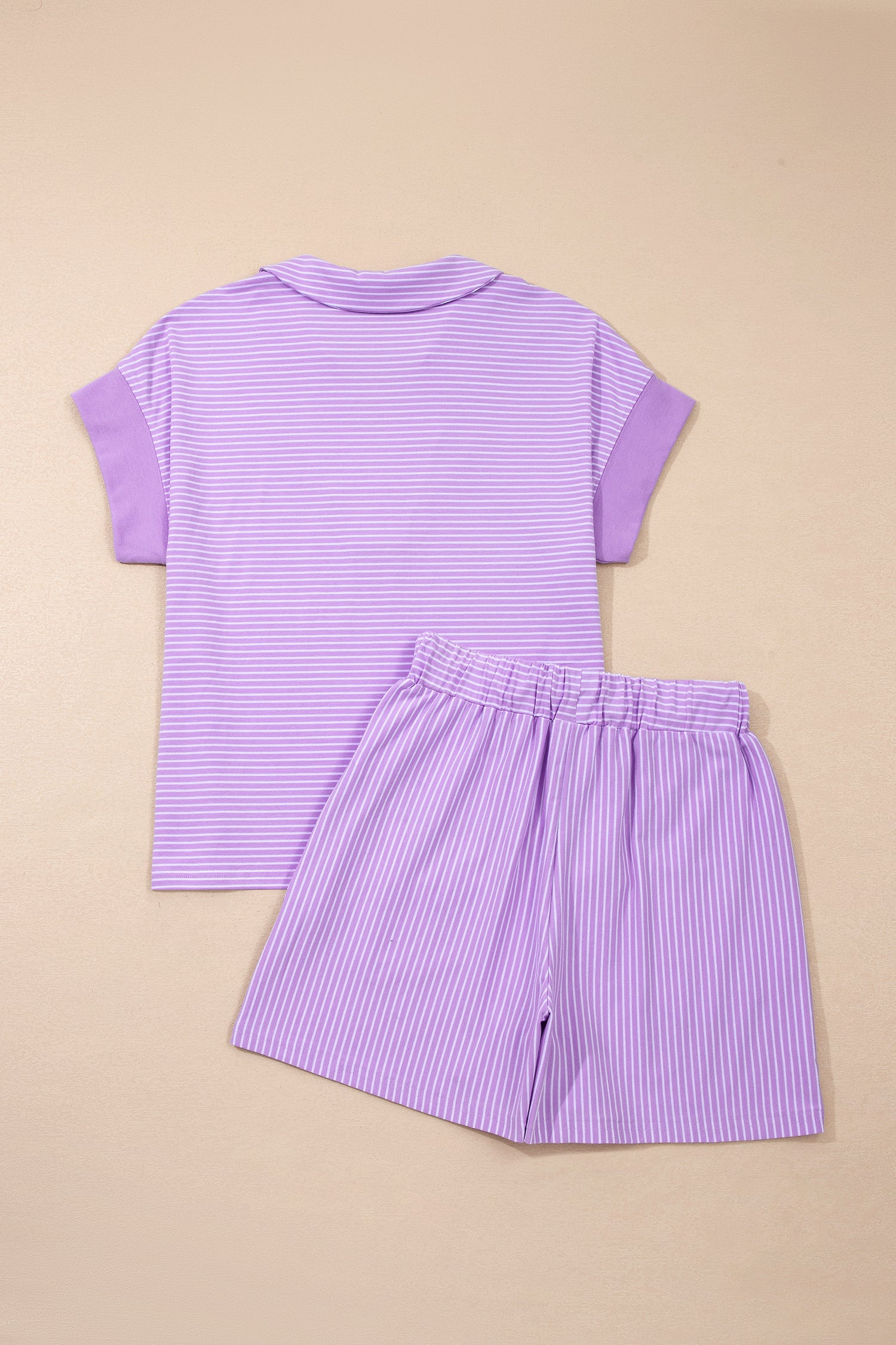 Pink Stripe Dolman Sleeve Polo Shirt and Drawstring Shorts Set