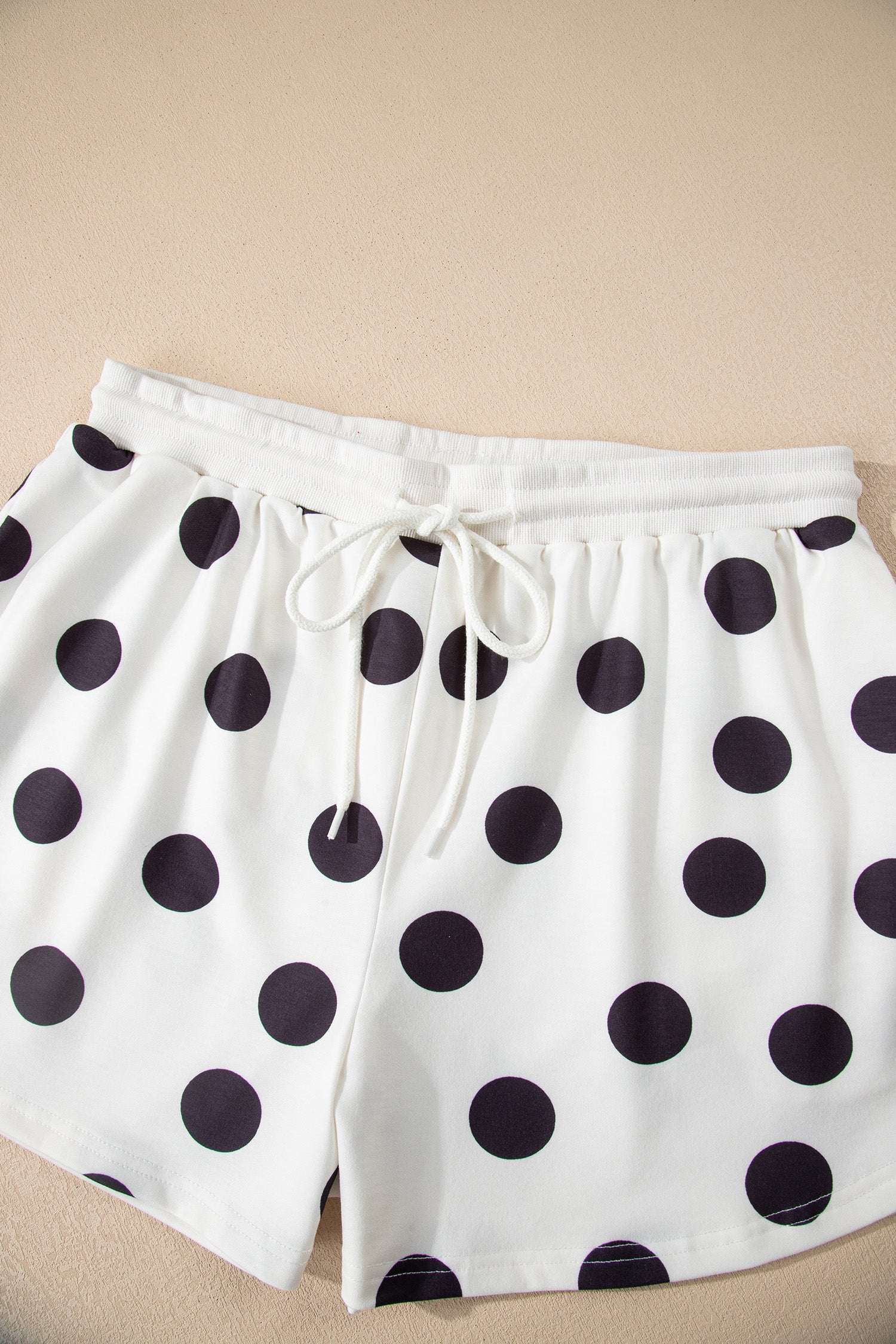 Sky Blue Polka Dot Print Drop Shoulder Pullover Drawstring Shorts Set