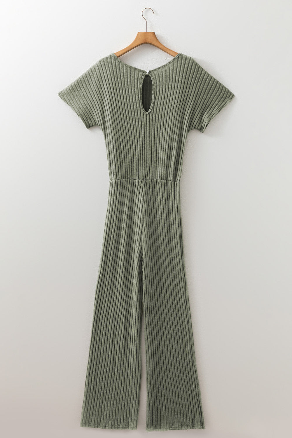 Dark Grey Ribbed Keyhole Short Sleeve Wide Leg Jumpsuit