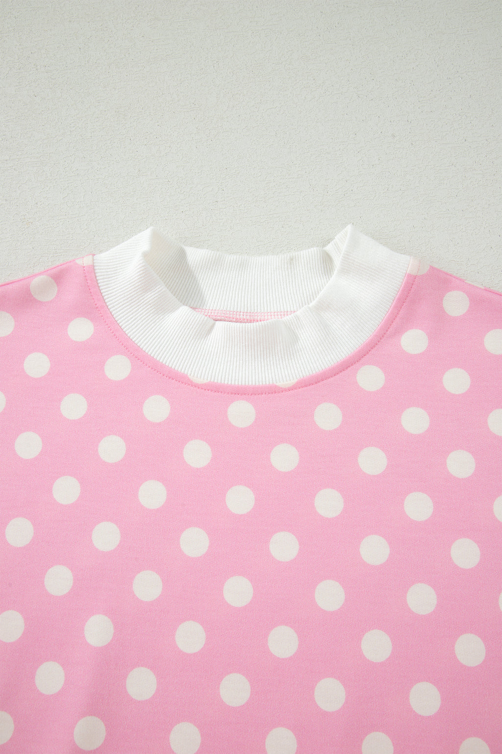Sky Blue Polka Dot Print Color Block Trim Mock Neck Short Set
