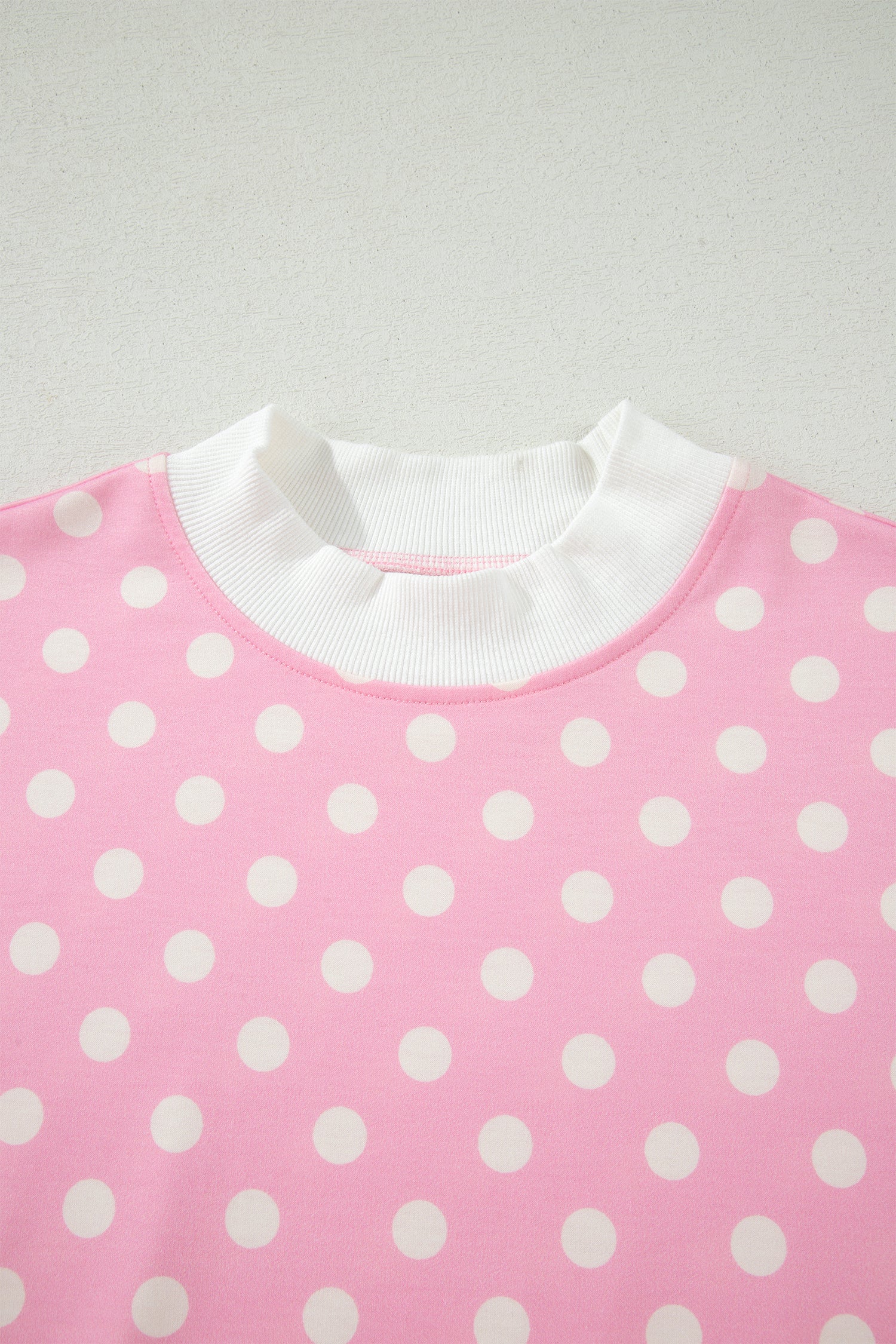 Sky Blue Polka Dot Print Color Block Trim Mock Neck Short Set