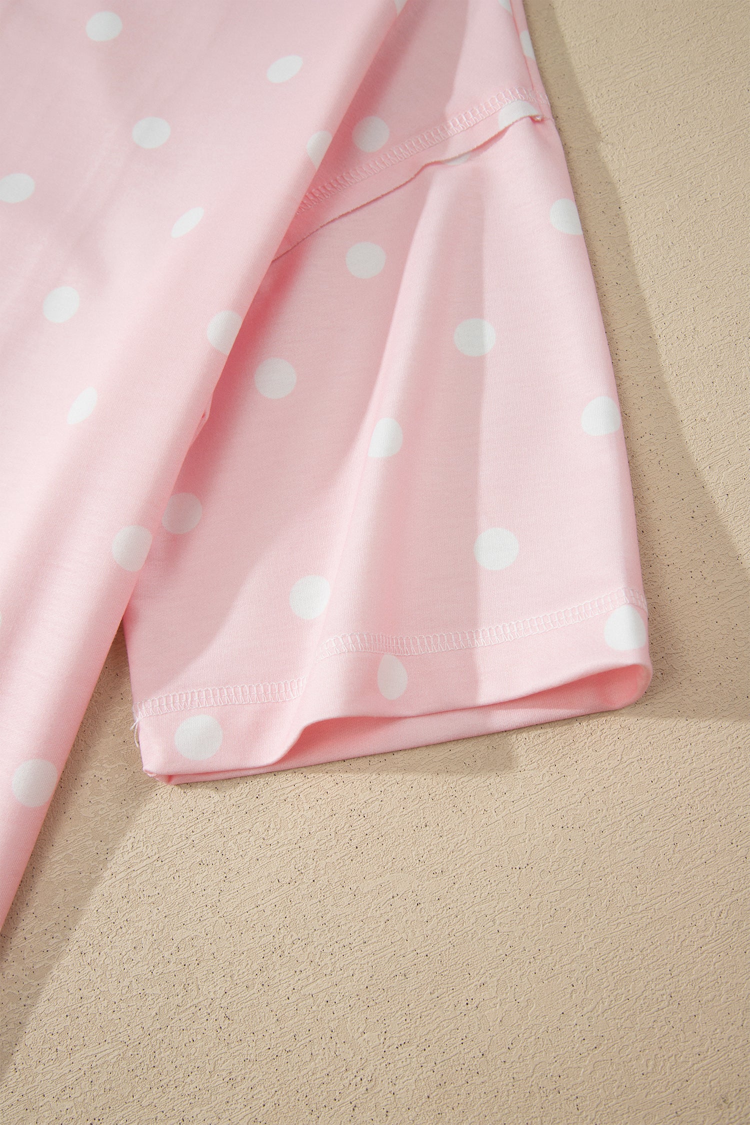 Pink Exposed Seam Detail Polka Dot Loose Tee Drawstring Shorts Set