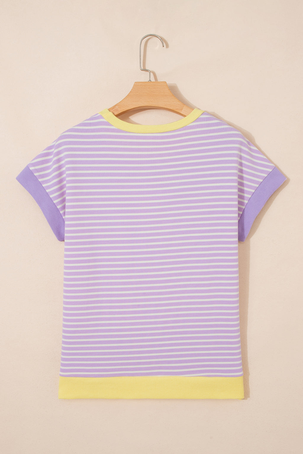 Purple Stripe Striped Colorblock Paneling Collar Cuff Hem Texture T-Shirt