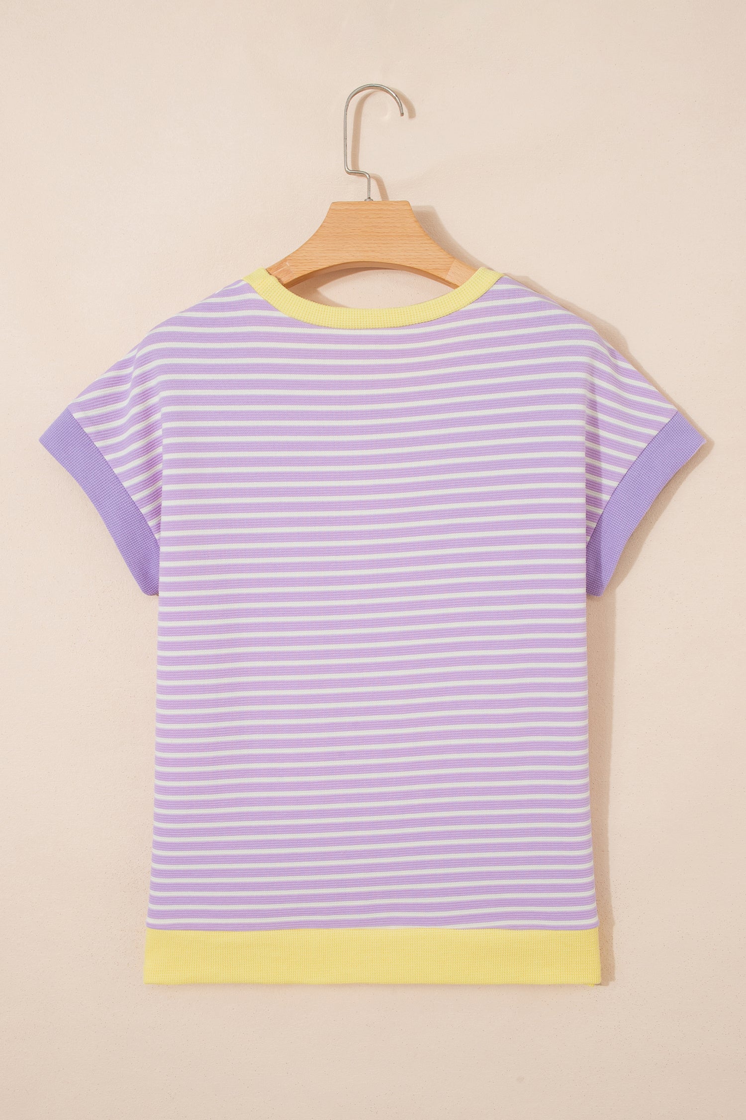 Purple Stripe Striped Colorblock Paneling Collar Cuff Hem Texture T-Shirt