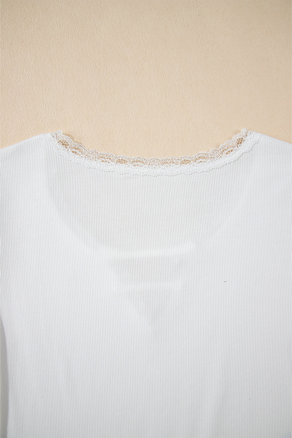 White Lace V Neckline Ribbed Slim Fit T Shirt