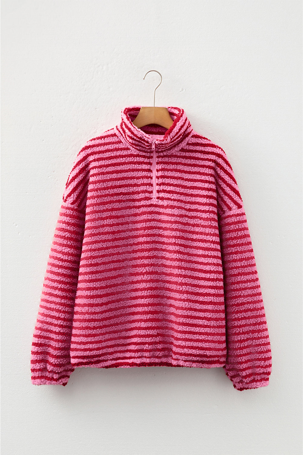 Pink Stripe Quarter Zip Fleece Oversize Sweatshirt