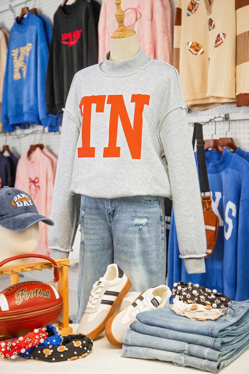 Light Grey TN TENNESSEE Double Printed Reversible Mock Neck Sweatshirt