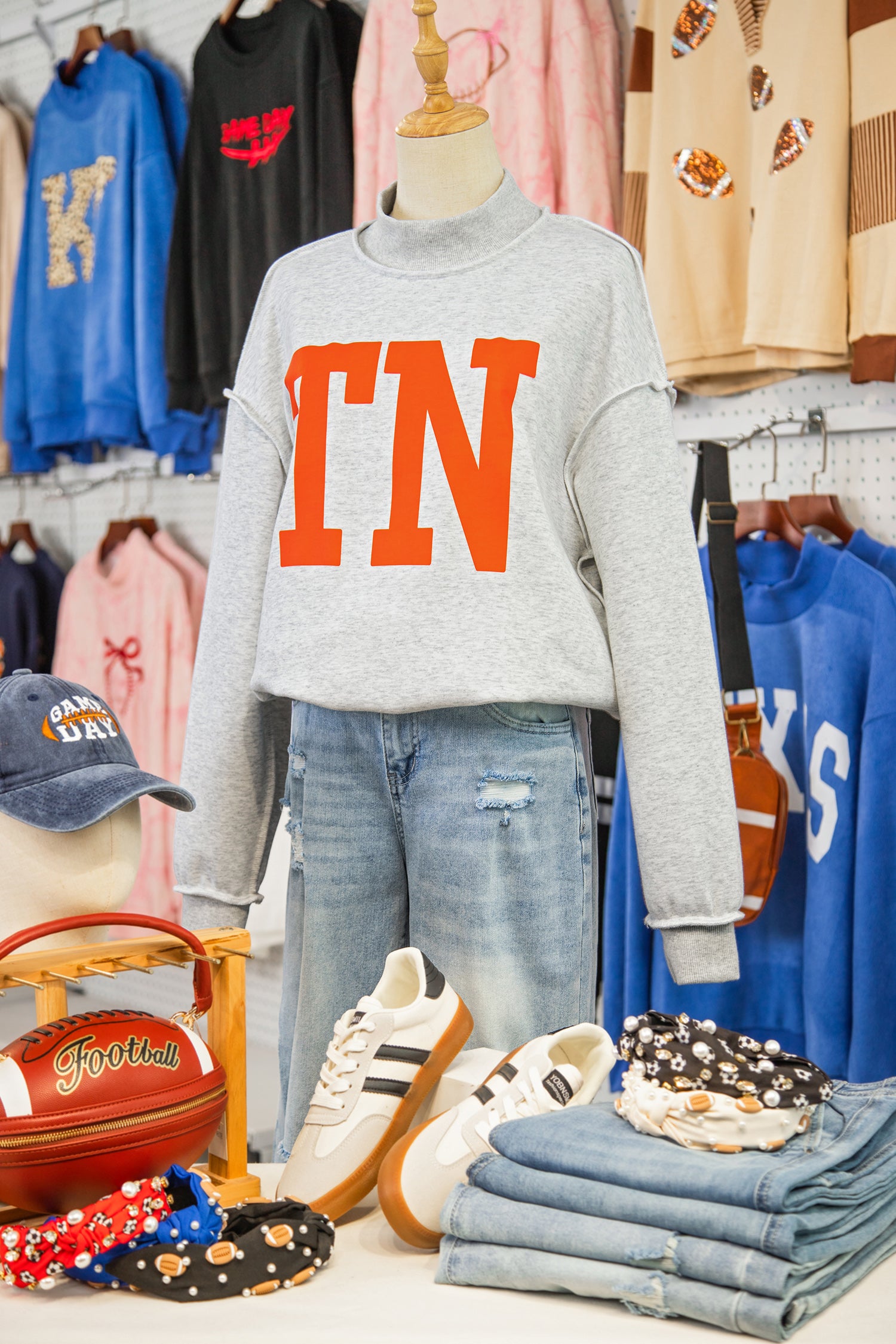 Light Grey TN TENNESSEE Double Printed Reversible Mock Neck Sweatshirt