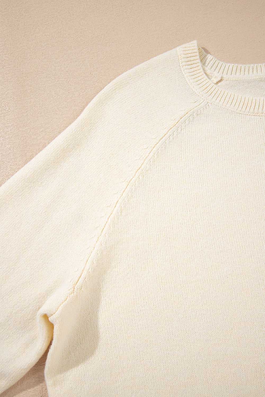 Camel Buttoned Bishop Sleeve Crew Neck Sweater