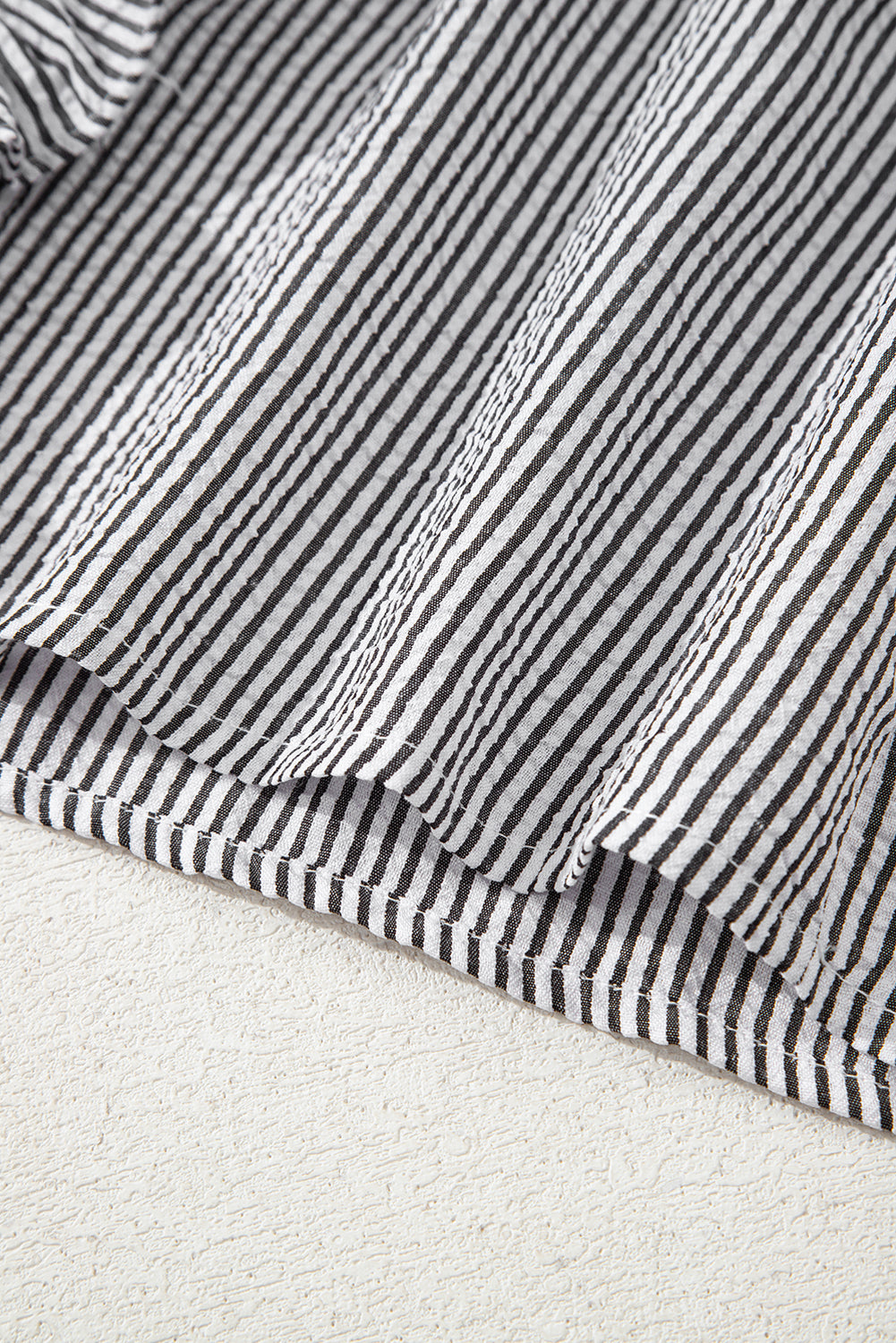 White Striped Ruffle Short Bubble Sleeve Shirt