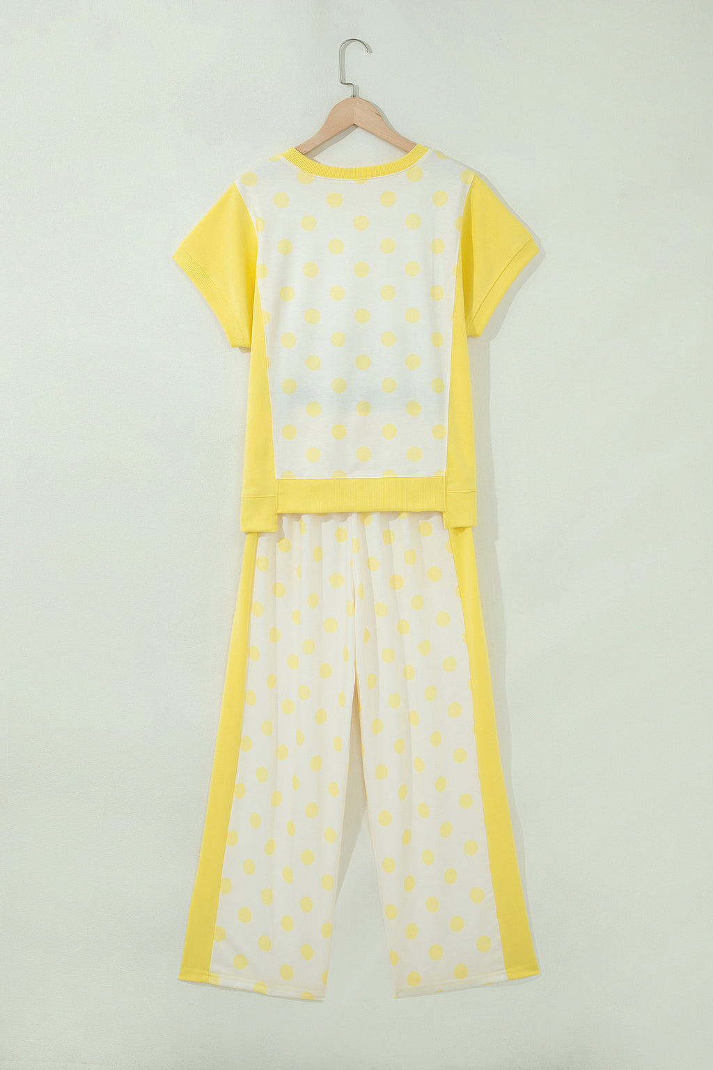Green Color Block Patchwork Polka Dot Wide Leg Pant Set