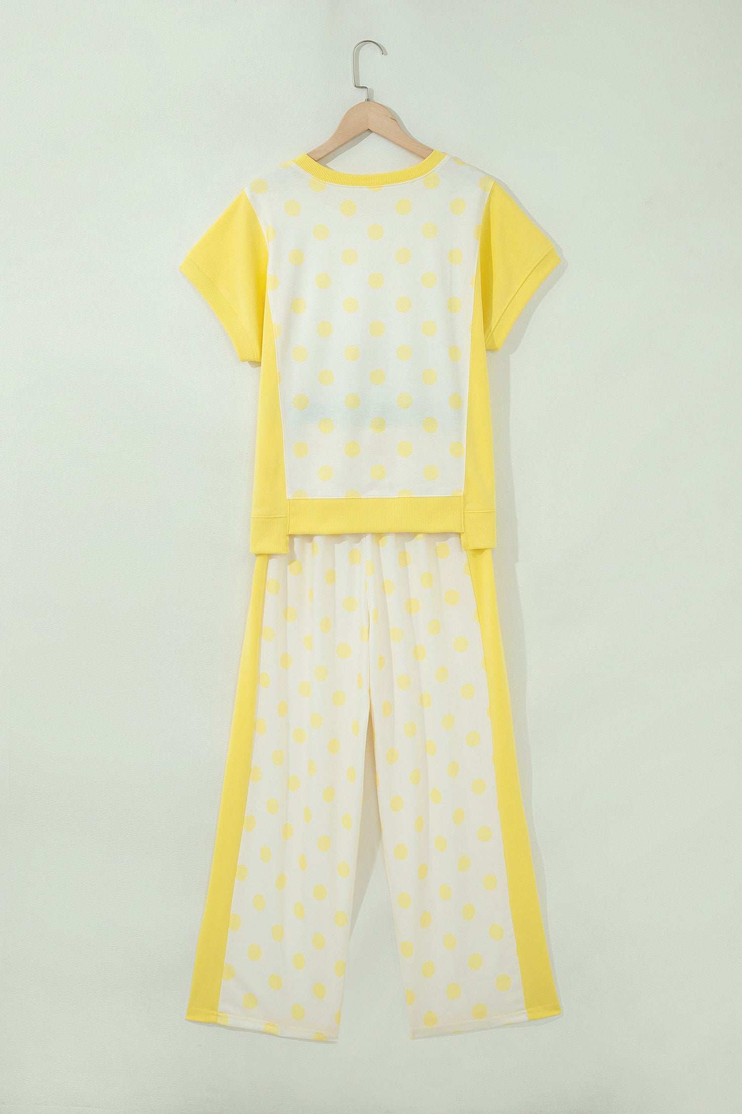 Green Color Block Patchwork Polka Dot Wide Leg Pant Set