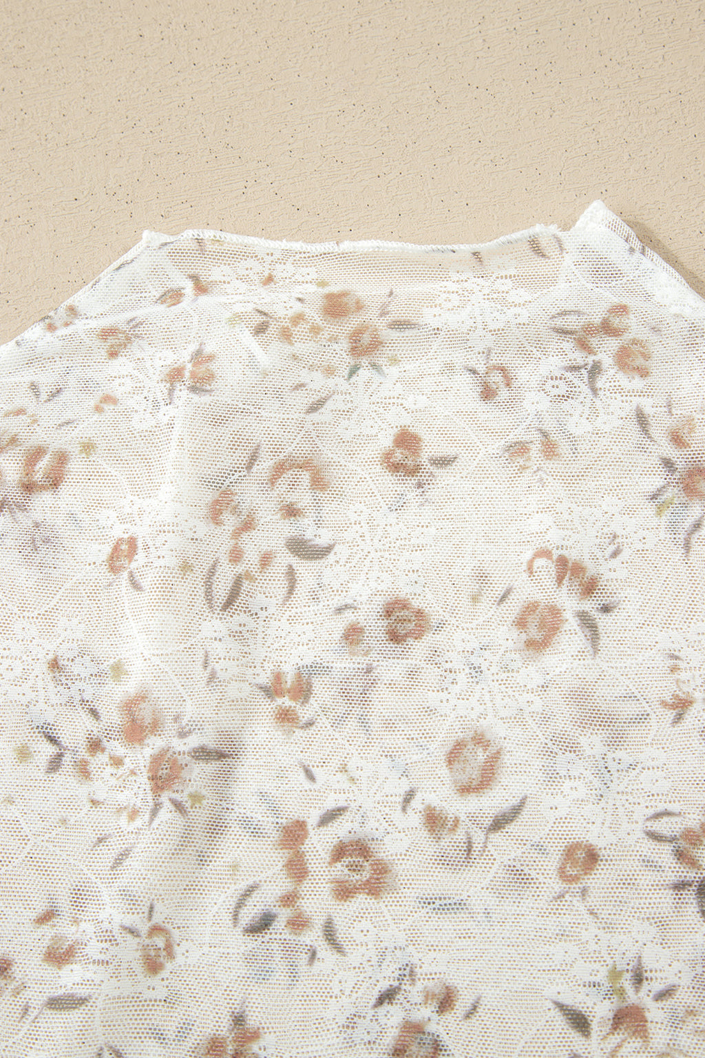 White Mock Neck Short Sleeve Floral Mesh Top
