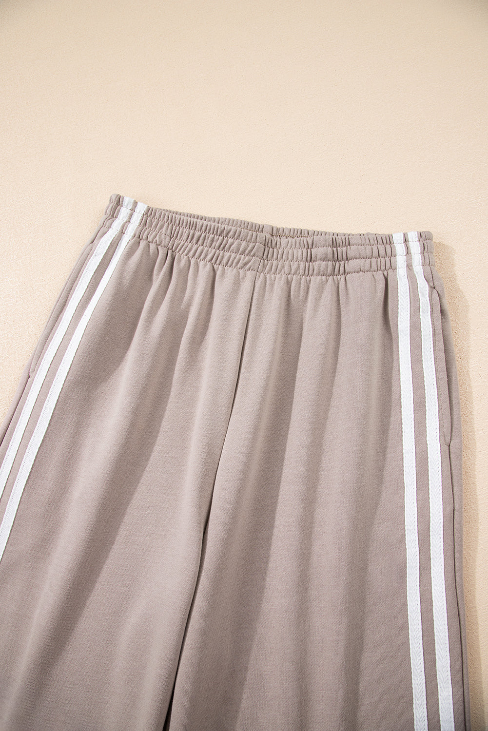 Oatmeal Varsity Striped Detail Crewneck Pullover Elastic Sweatpants 2pcs Outfit
