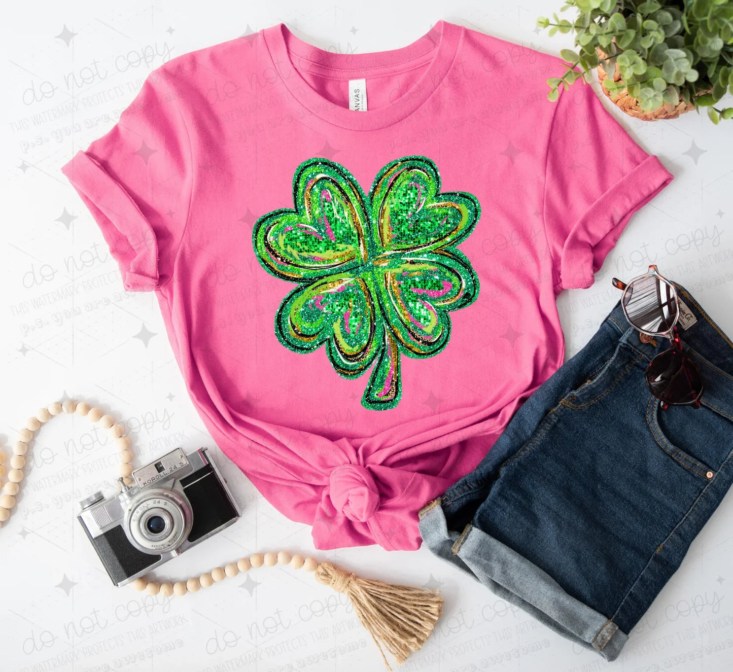 Faux Glitter Shamrock Completed Tee