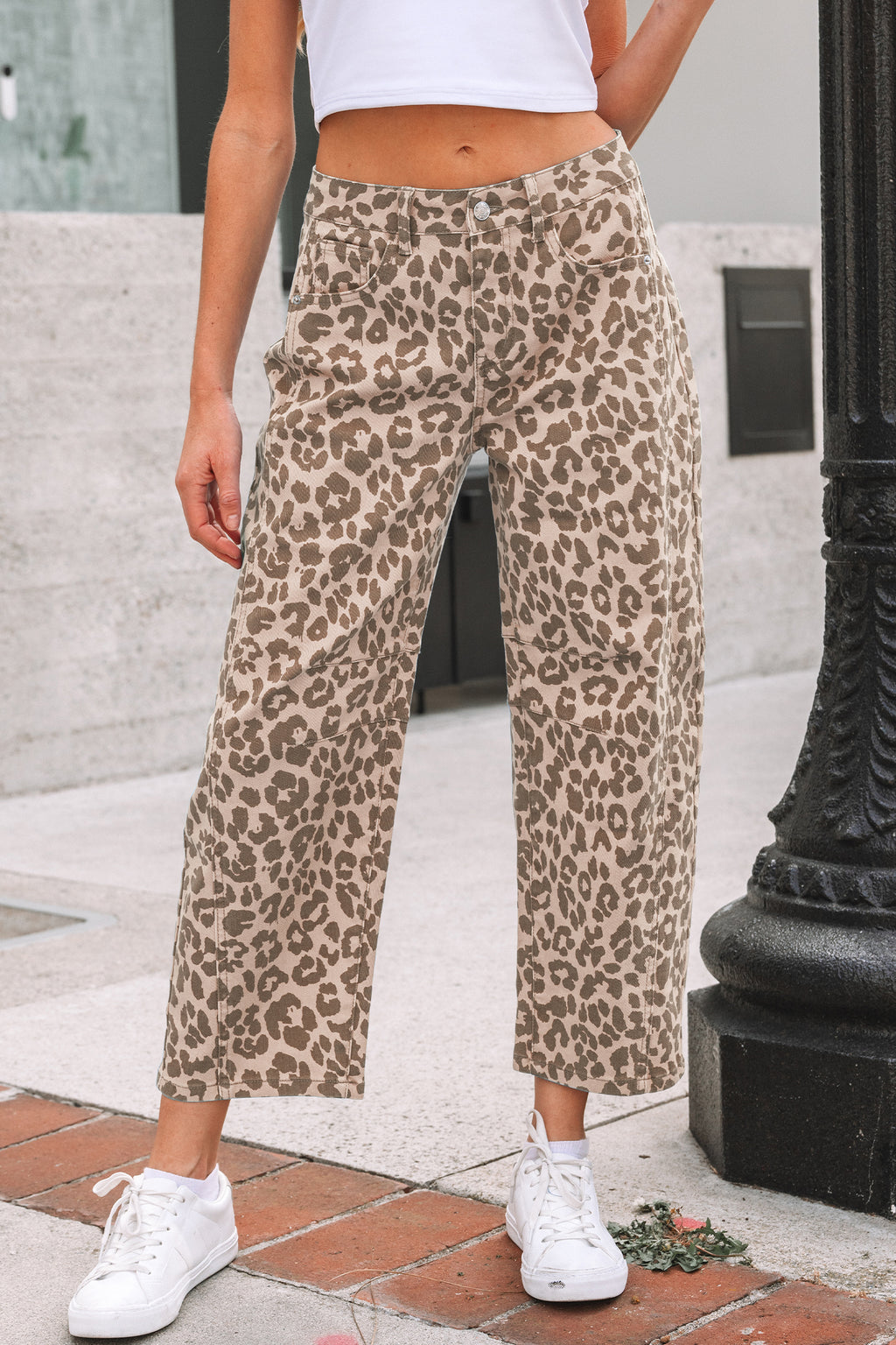 Sky Blue Leopard Print Straight Loose Jeans