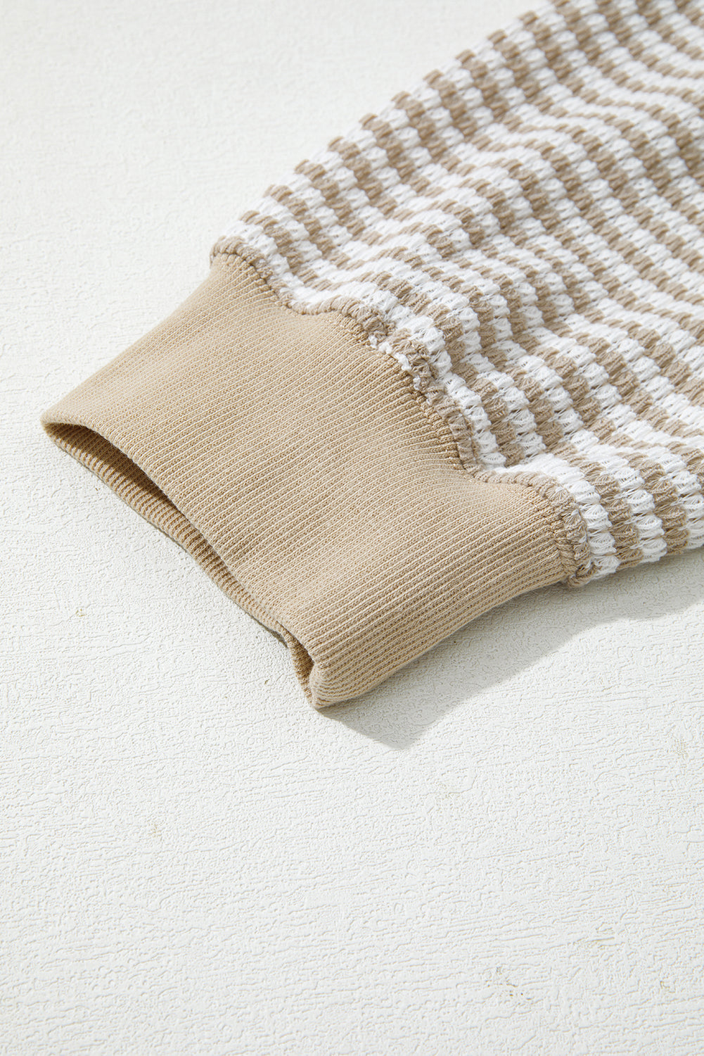 Brown Stripe Plus Size Breathable Knit Ribbed Trim Long Sleeve Top