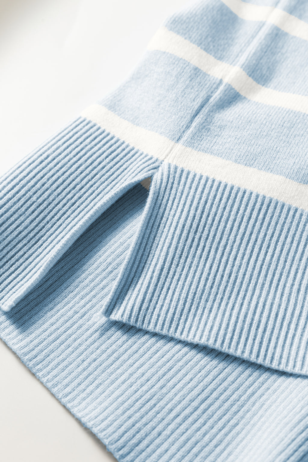 Beau Blue Side Slits Crewneck Short Sleeve Sweater Tee