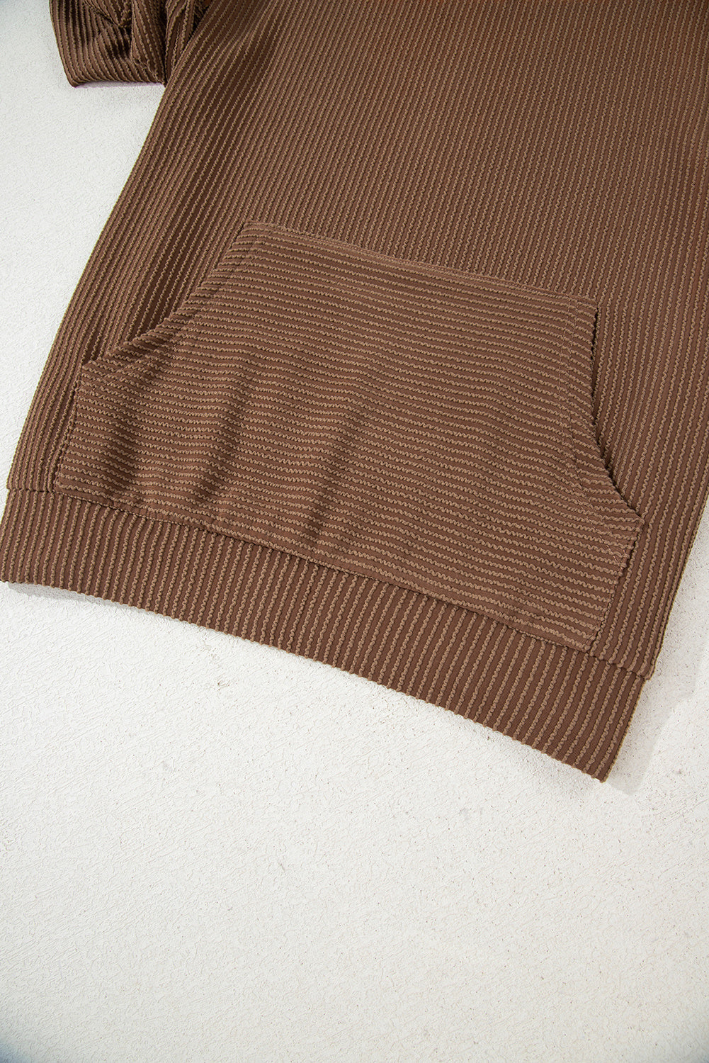 Coffee Twisted Rib Texture Solid Hoodie
