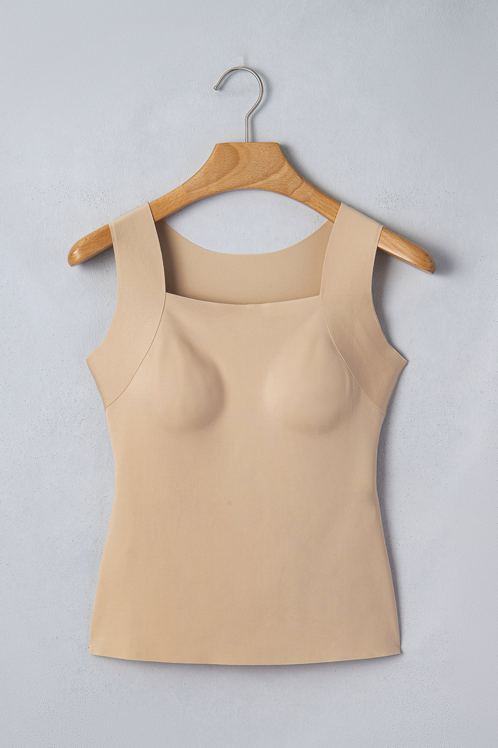 Oatmeal Solid Color Wide Strap Splicing Athleisure Tank Top