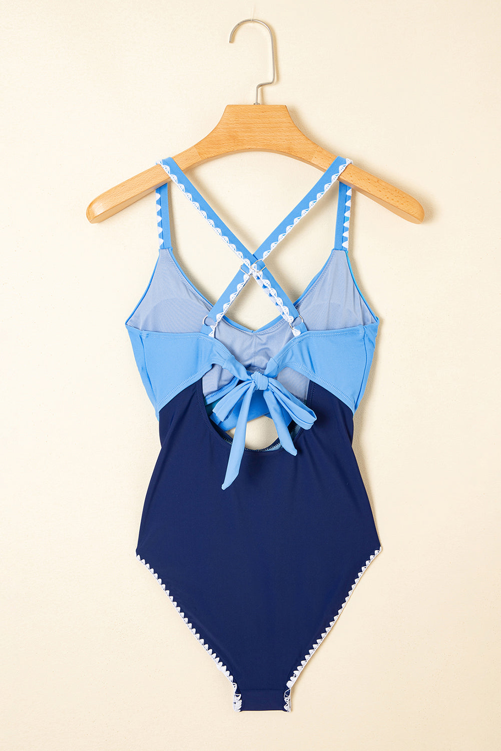 Black Ric Rac Trim Contrasted Patchwork Cutout One Piece Swimsuit