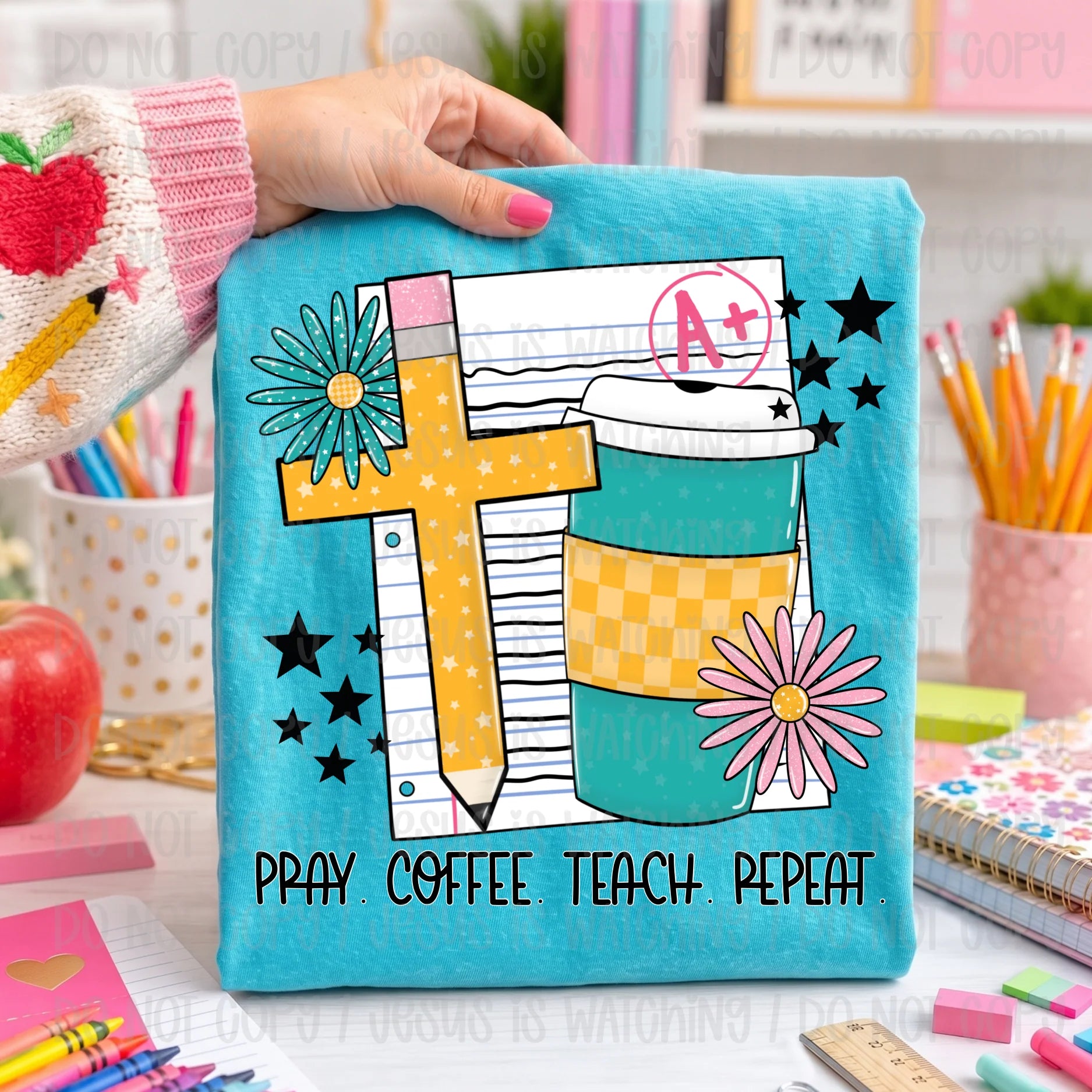 Pray Coffee Teach Repeat graphic tee